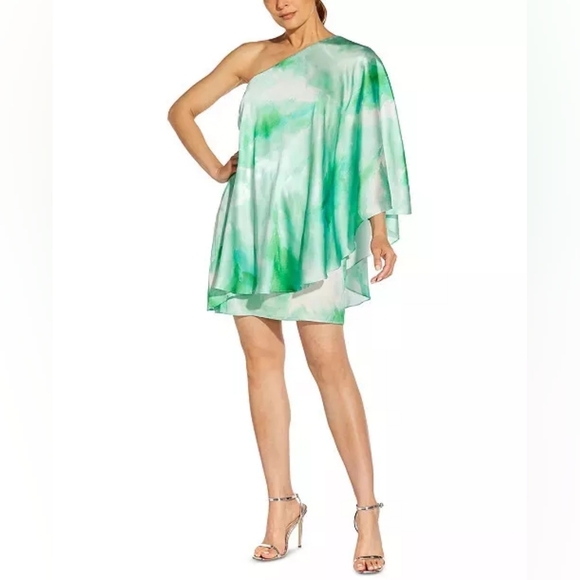 Aidan by Aidan Mattox Tie-Dye Overlay One-Shoulder Minidress